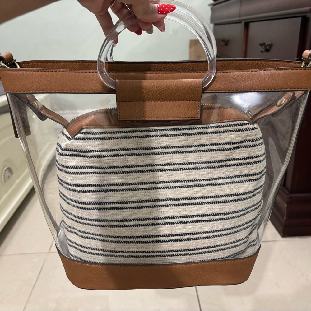 Aldo Clear and Brown Striped Tote Bag